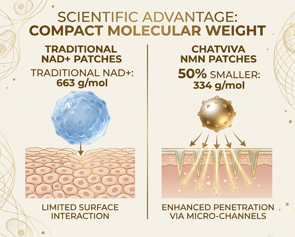 Scientific advantage: CHATVIVA NMN compact molecular weight enables enhanced transdermal penetration