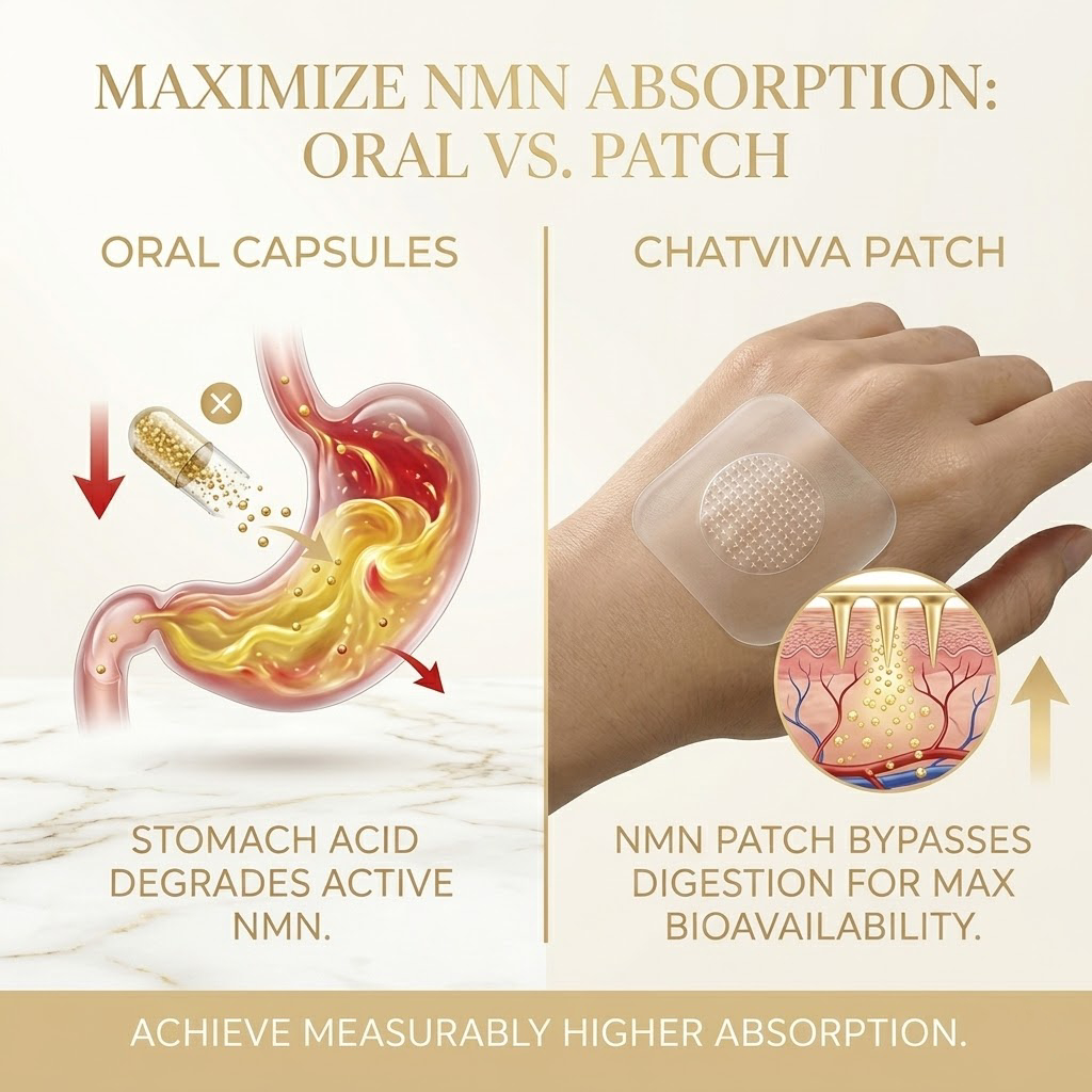 Oral capsules vs CHATVIVA patch: maximize NMN absorption